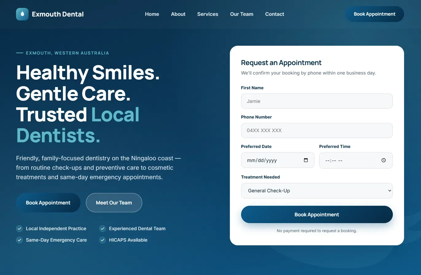 Exmouth Dental website design by DanBaz Digital