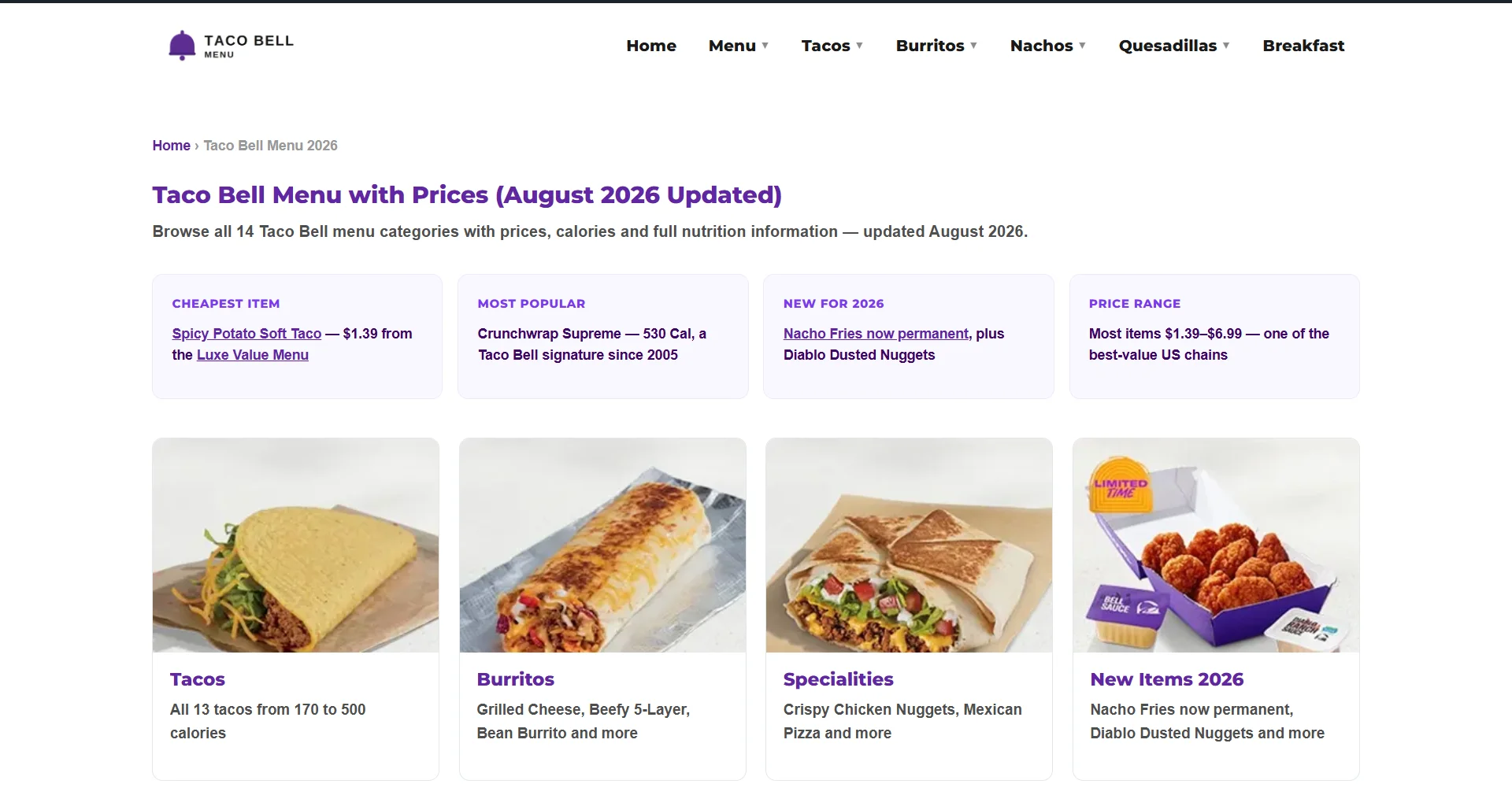 Taco Bell Menu website design by DanBaz Digital